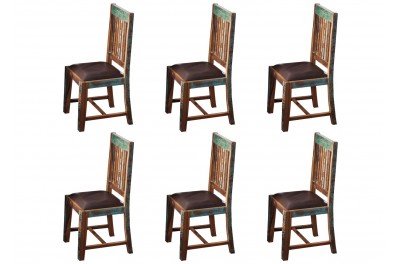 OLDTIME szék, bőr, 6 szett, lakkozott öregfa, barna