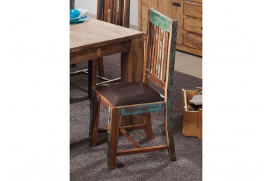 SPIRIT stolička s pravou kožou, hnedá #56 lakované staré indické drevo