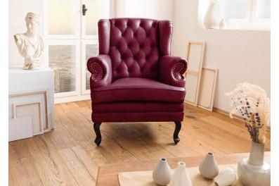 CAMBRIDGE Szárnyas szék, valódi bőr, 88x81x105, piros 