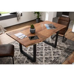 METALL Étkezőasztal antracit lábakkal (matt) 140x90, akác, természetes