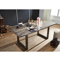 ROUND Étkezőasztal METALL 160x90 cm - lap 3,5 cm, füstös szürke, paliszander