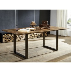 ROUND Étkezőasztal METALL 180x90 cm - lap 2,5 cm, barna, paliszander