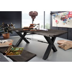 DARKNESS Étkezőasztal 180x110 cm - fekete lábak, szürke, akác