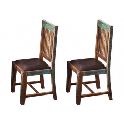 OLDTIME szék, bőr, 2 szett, lakkozott öregfa, barna