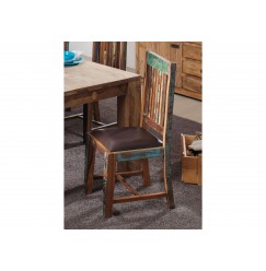 SPIRIT stolička s pravou kožou, hnedá #56 lakované staré indické drevo
