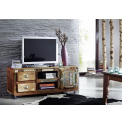 FREEZY TV stolík #09, liatina a staré drevo
