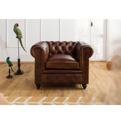CAMBRIDGE Valódi bőr fotel, 105x82x75, barna 