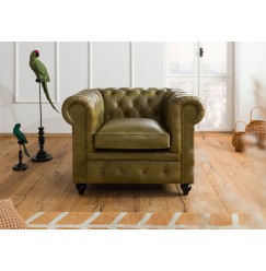 CAMBRIDGE Valódi bőr fotel, 105x82x75, zöld 