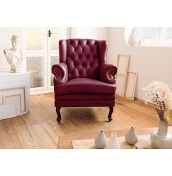 CAMBRIDGE Szárnyas szék, valódi bőr, 88x81x105, piros 