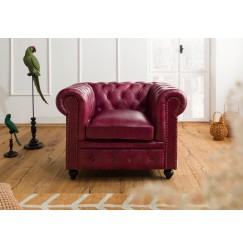 CAMBRIDGE Valódi bőr fotel, 105x82x75, piros 
